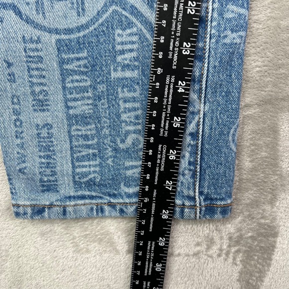 Levis 501 Jeans Women 28x28 Blue Graphic Print Straight Button Fly Western Denim - Picture 7 of 15